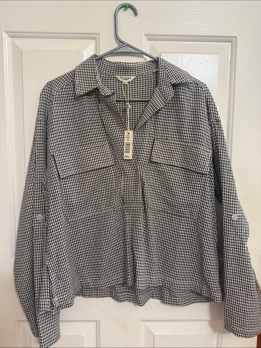Max Studio Black and White Gingham Button-Front Shirt Jacket